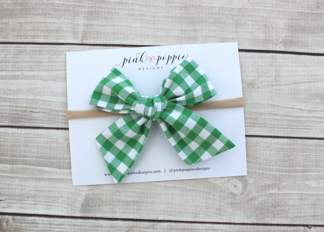 Green Gingham Hair Bow, Green Headband, St Patricks Headband, Baby Girl Headband, Green Gingham B... | Etsy (US)
