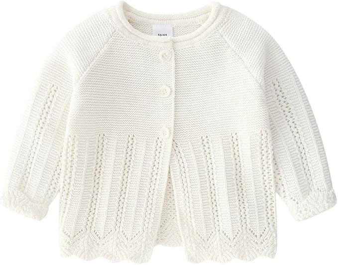 Baby Girls Knitted Cardigan Sweater Crewneck Knit Crochet Button Closure Cardigan Tops Coat Outwe... | Amazon (US)
