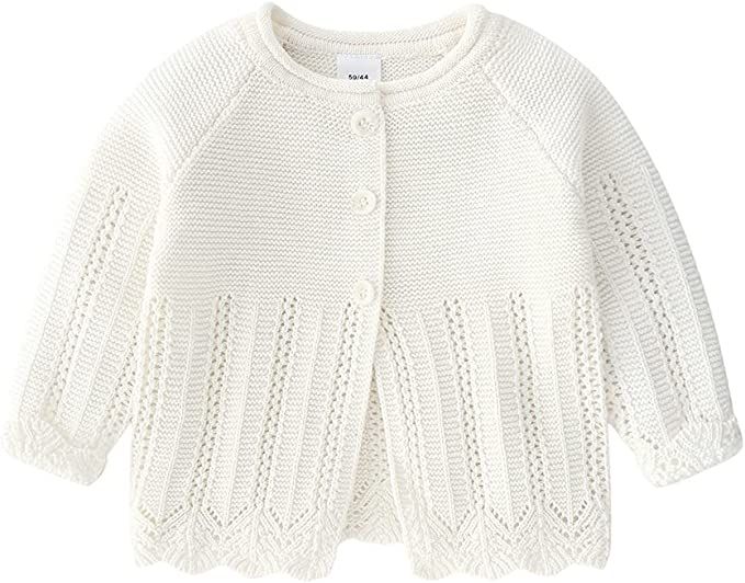 Baby Girls Knitted Cardigan Sweater Crewneck Knit Crochet Button Closure Cardigan Tops Coat Outwe... | Amazon (US)