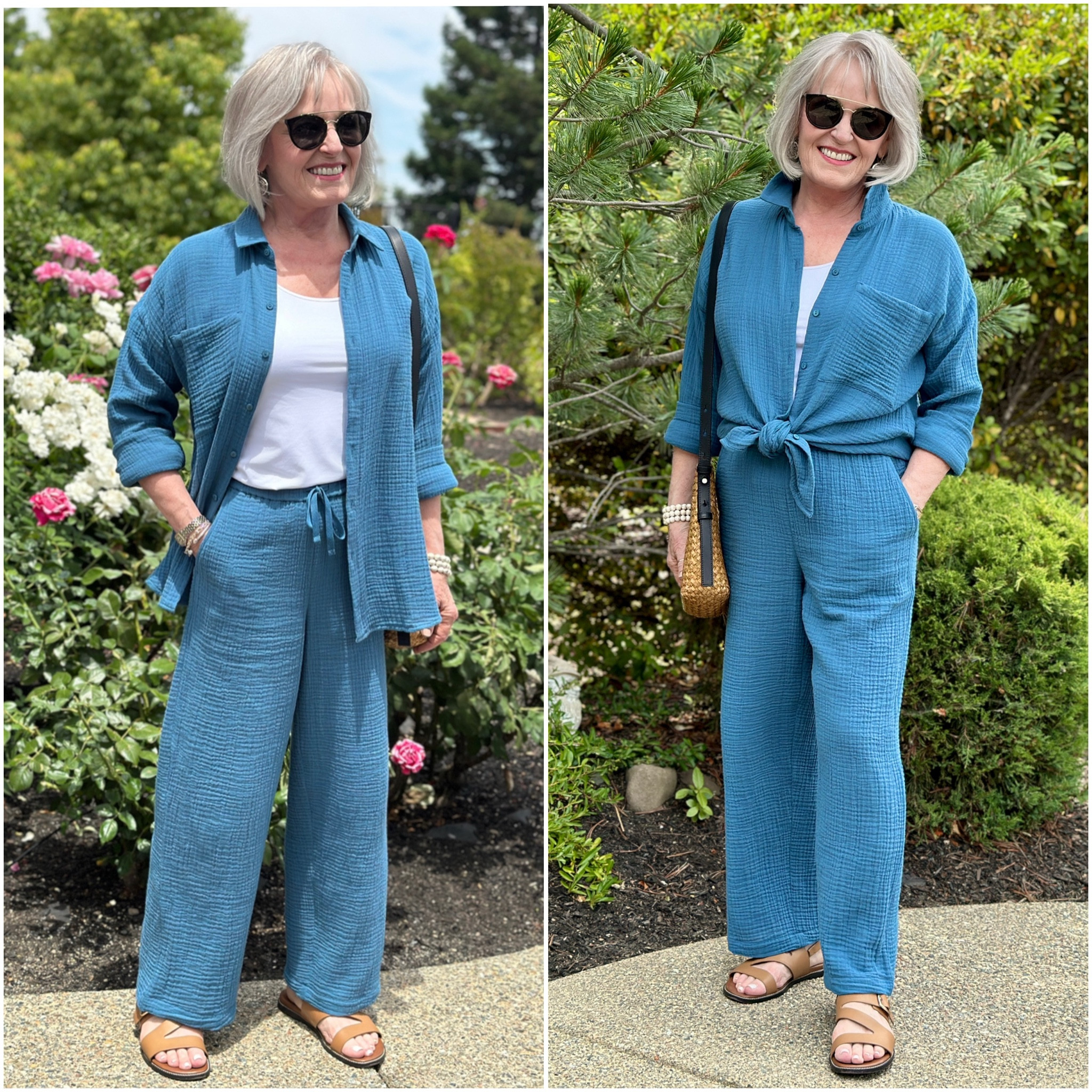 Cool organic cotton gauze set by Eileen Fisher. 
Paired with white tank and caramel colored sandals. 


#LTKOver40 #LTKStyleTip #LTKMidsize