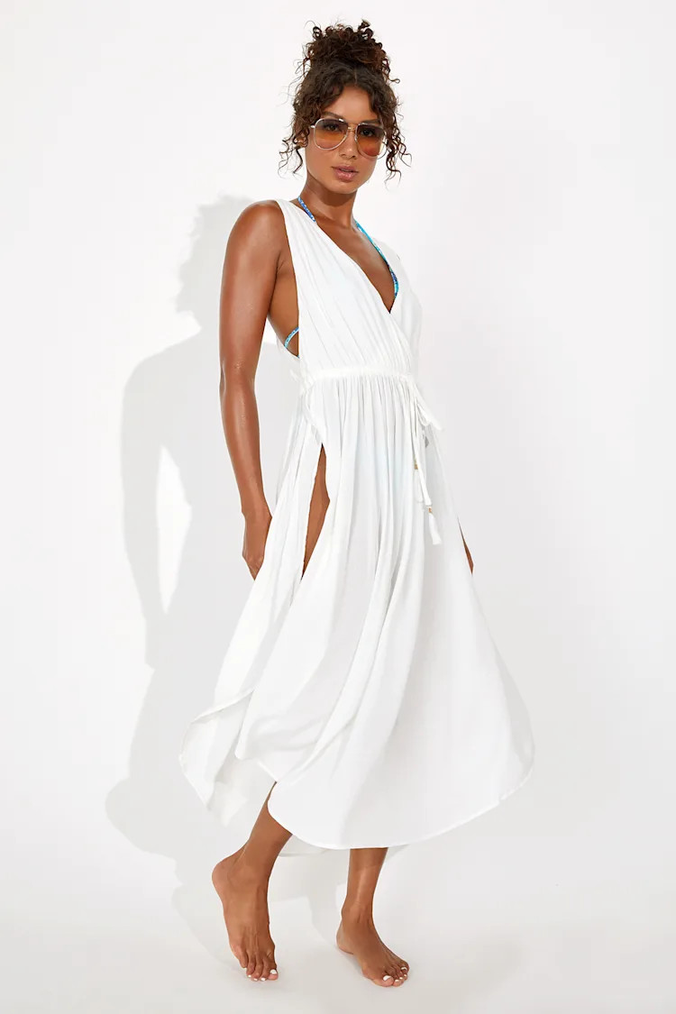 Santorini Sun White Drawstring Swim Cover-Up Dress
            Lulus
         $59
        Product... | Lulus