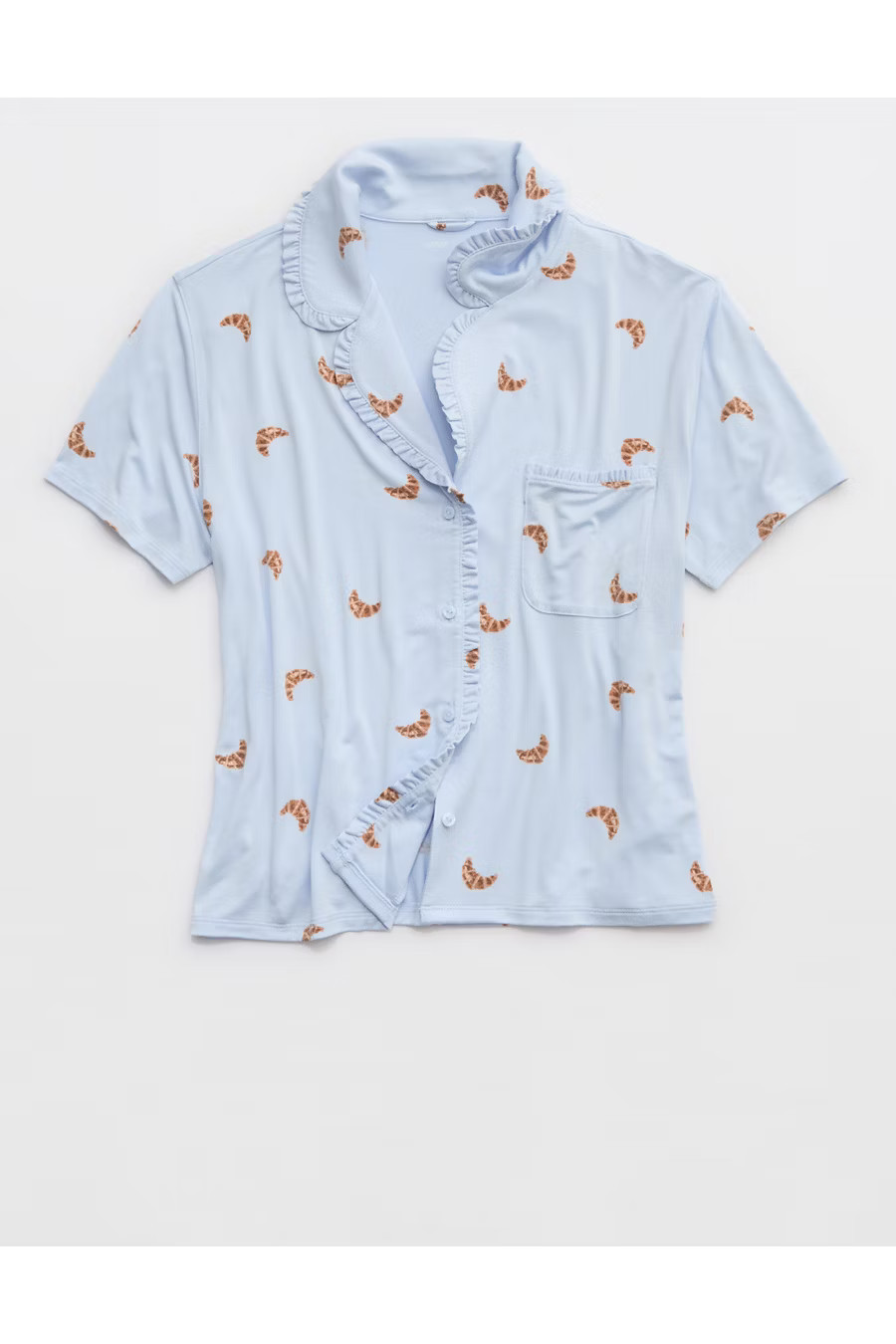 Aerie Real SoftÂ® Ruffle Pajama Shirt Women's Eyelet Blue S | Aerie