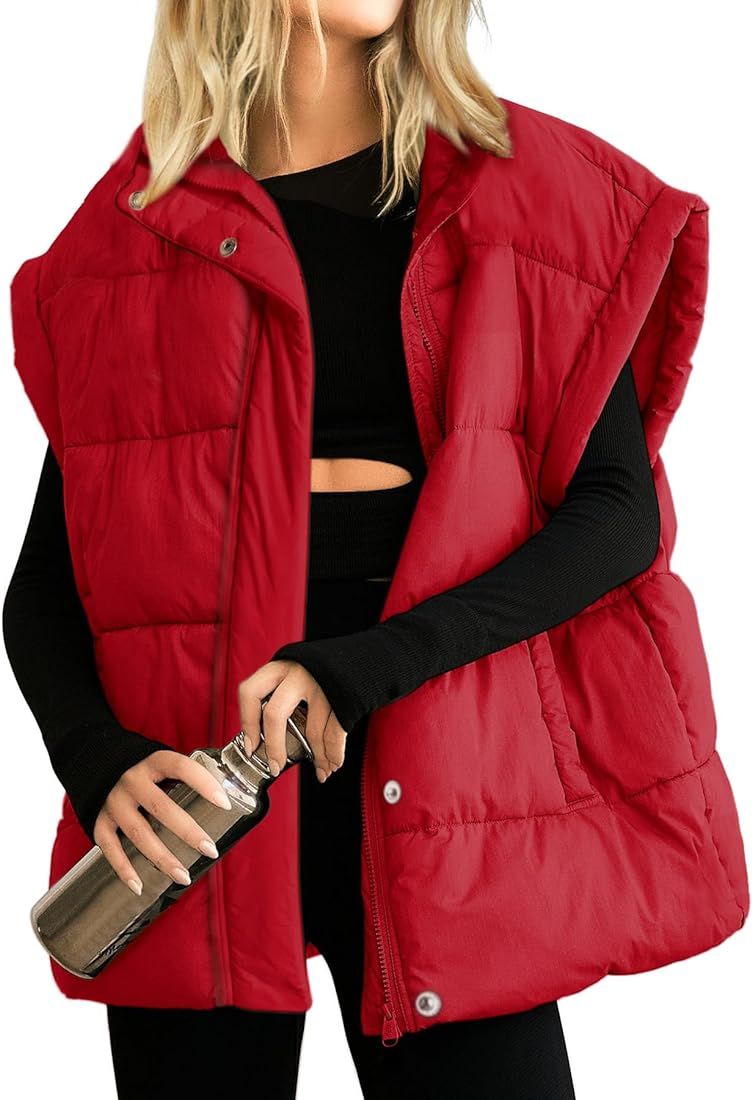 Ainangua Women's Puffer Vest Stand Collar Zipper Sleeveless Jackets Winter Lightweight Vests Warm... | Amazon (US)