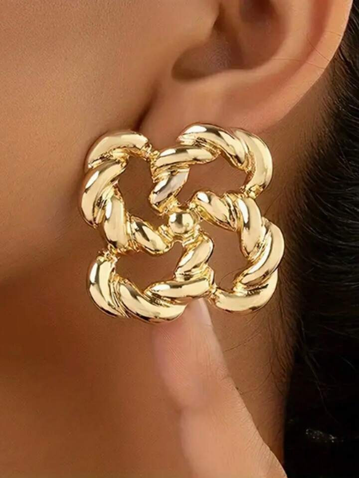 1 Pair Chic Simple Floral Knot Stud Earrings, Fashion Elegant Jewelry For Women, Everyday Wear, M... | SHEIN
