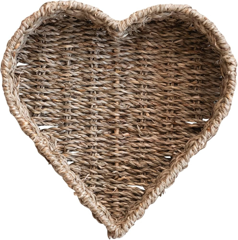 Creative Co-Op Decorative Hand-Woven Seagrass and Metal Heart-Shaped Basket, Natural | Amazon (US)