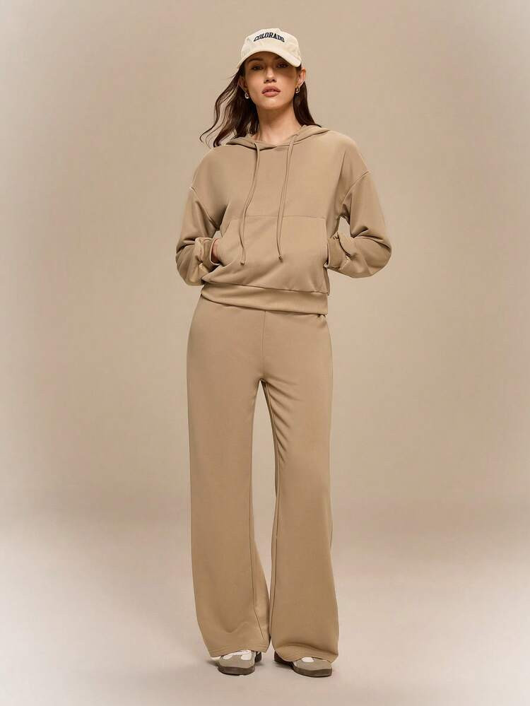 Hanevo Conjunto De Dos Piezas De Top De Manga Larga Y Pantalones Casuales Para Mujer | SHEIN