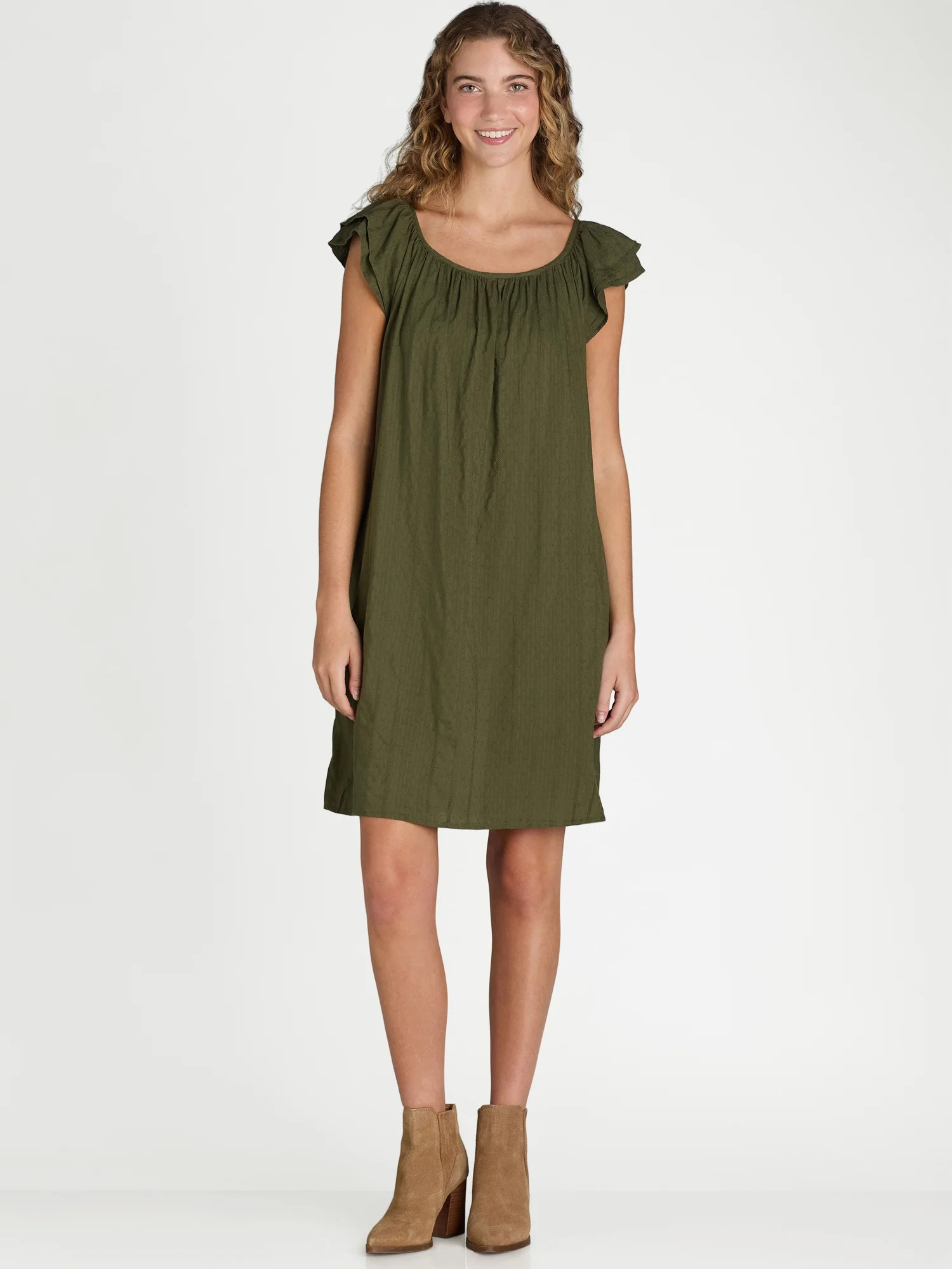 Time and Tru Women's Mini Dress with Flutter Sleeves, Sizes XS-XXXL | Walmart (US)