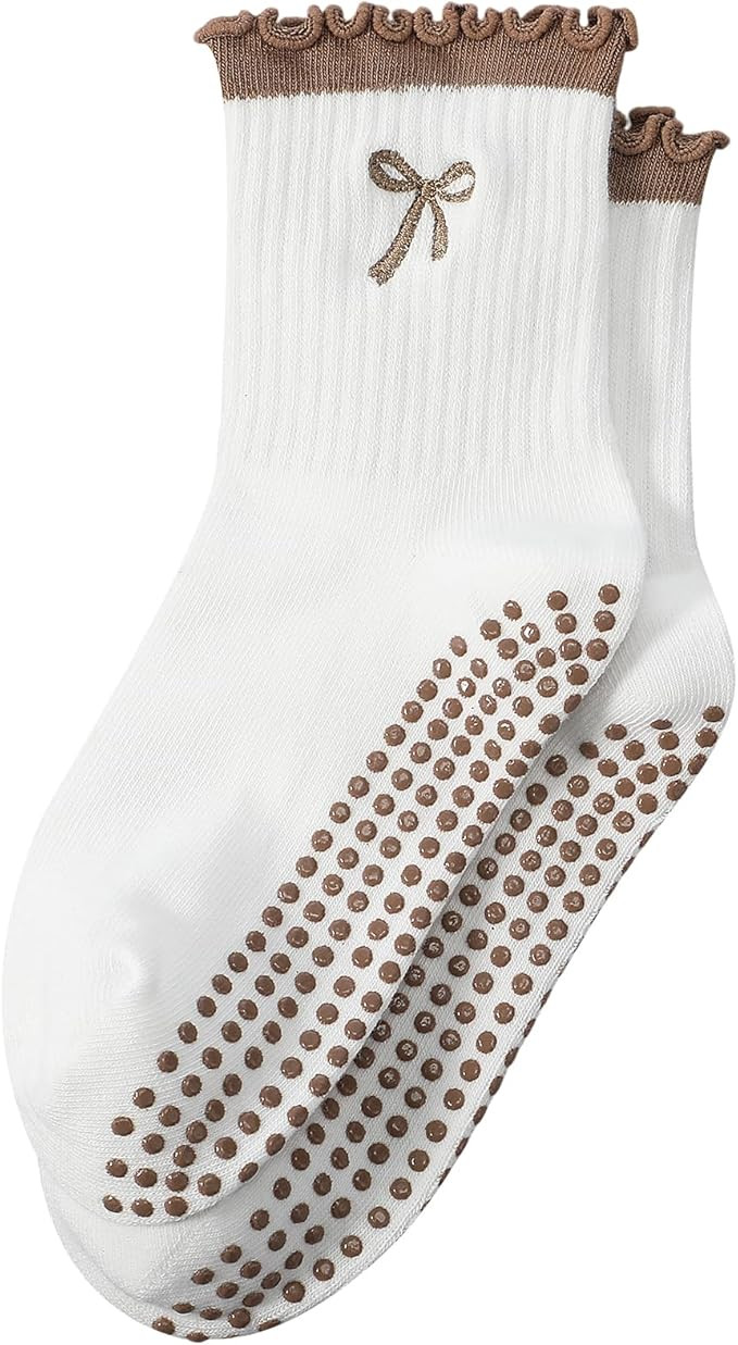 Jeyiour Women Cute Pilates Socks Nonslip Ruffle Yoga Socks with Grip Valentines Pilates Yoga Gift... | Amazon (US)