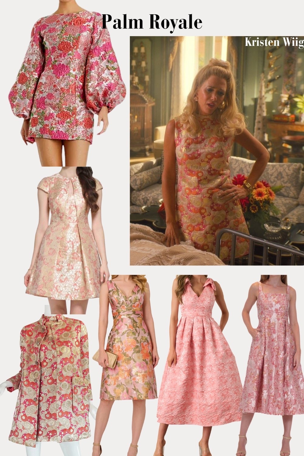 Maxine Simmons Outfit 4 Episode 4 - Maxine in a 1960s pink metallic Pat Sandler dress and coat.