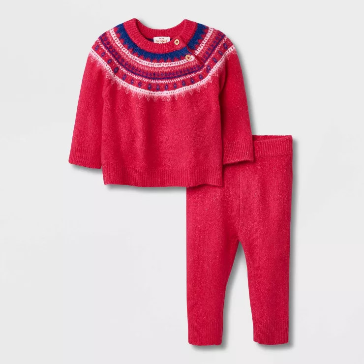 Baby Girls' Fair Isle Top & Bottom Set - Cat & Jack™ Pink | Target