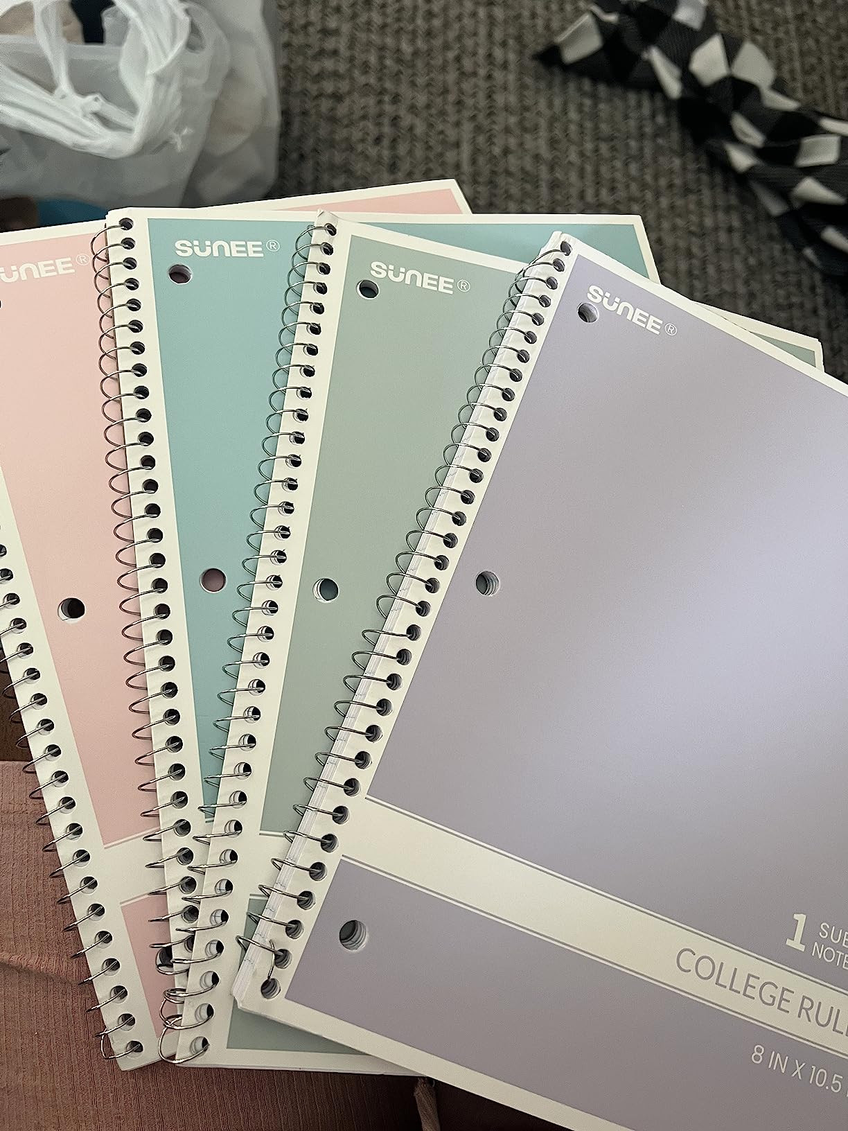 SUNEE Spiral Notebooks College Ruled, 1-Subject, 4 Pack, 8 x 10-1/2 in, 70 Sheets, 3-Hole Punched Paper, Pastel Pink, Purple, Blue, Green for School, Home&Office,Writing Journal | Amazon (US)