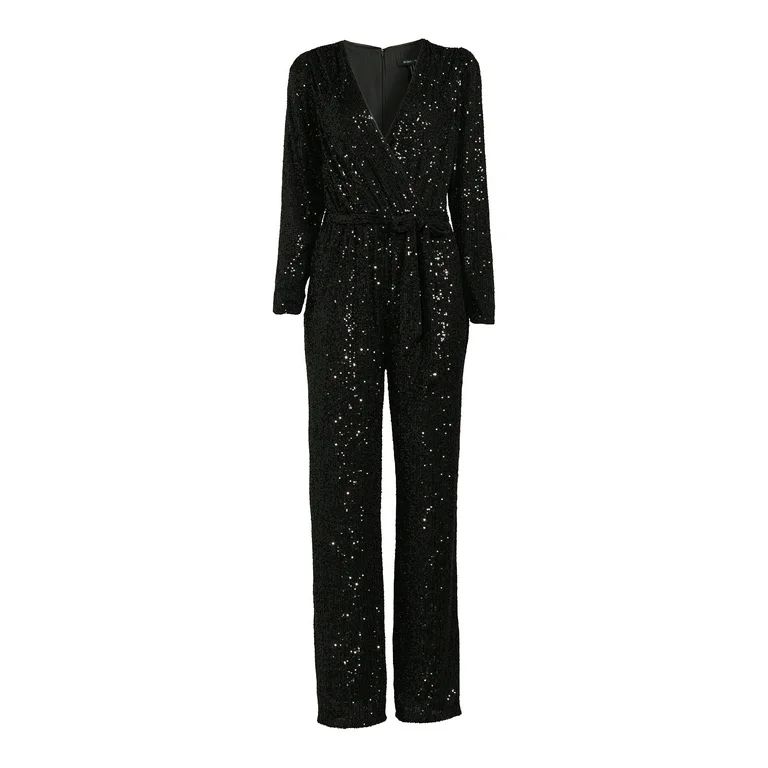 BCBG Paris Women's Sequined Surplice Jumpsuit with Belt | Walmart (US)