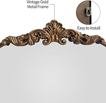 WAMIRRO Arched Mirror,Gold Traditional Vintage Ornate Baroque Mirror,Antique Brass Mirror,Wall Mo... | Amazon (US)