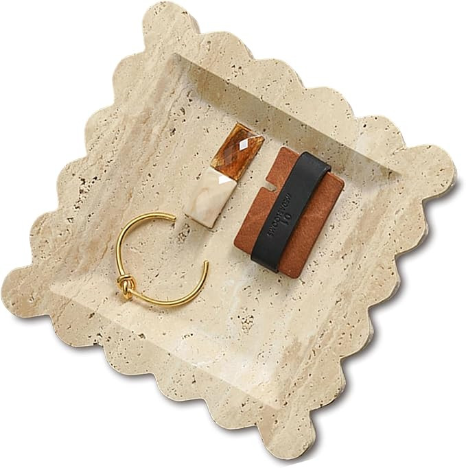 Vintage Natural Marble Tray Small Ornaments Scalloped Tray Handmade Storage Dish for Counter, Van... | Amazon (US)