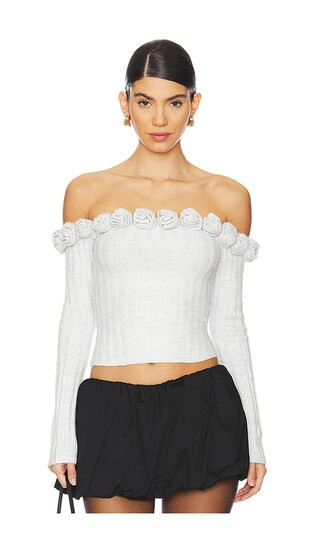 Jalin Rosette Sweater in Light Grey | Revolve Clothing (Global)