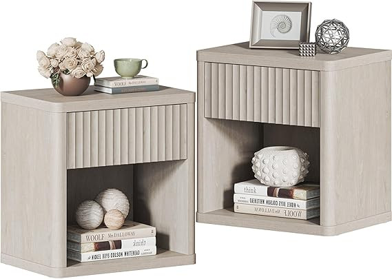 SICOTAS Night Stand Set of 2 Nightstands with Drawer Storage Fluted Bed Side Table End Table Larg... | Amazon (US)