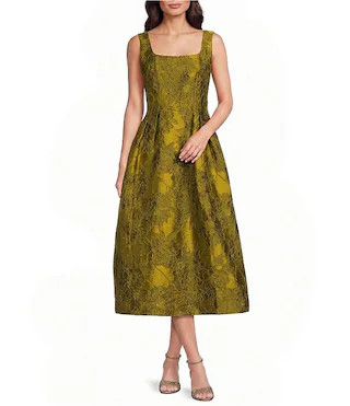 Petite Size Audrey Floral Jacquard Square Neck Sleeveless Midi Dress | Dillard's