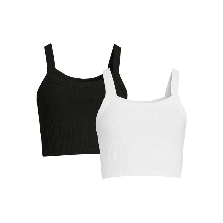 No Boundaries Juniors Crop Rib Tank Top, 2-Pack | Walmart (US)