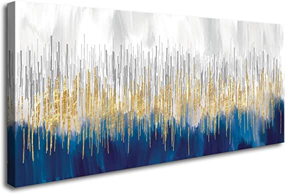 XXMWallArt FC3175 Abstract Wall Art Gold and Blue Canvas painting Artwork Painting Print for Livi... | Amazon (US)