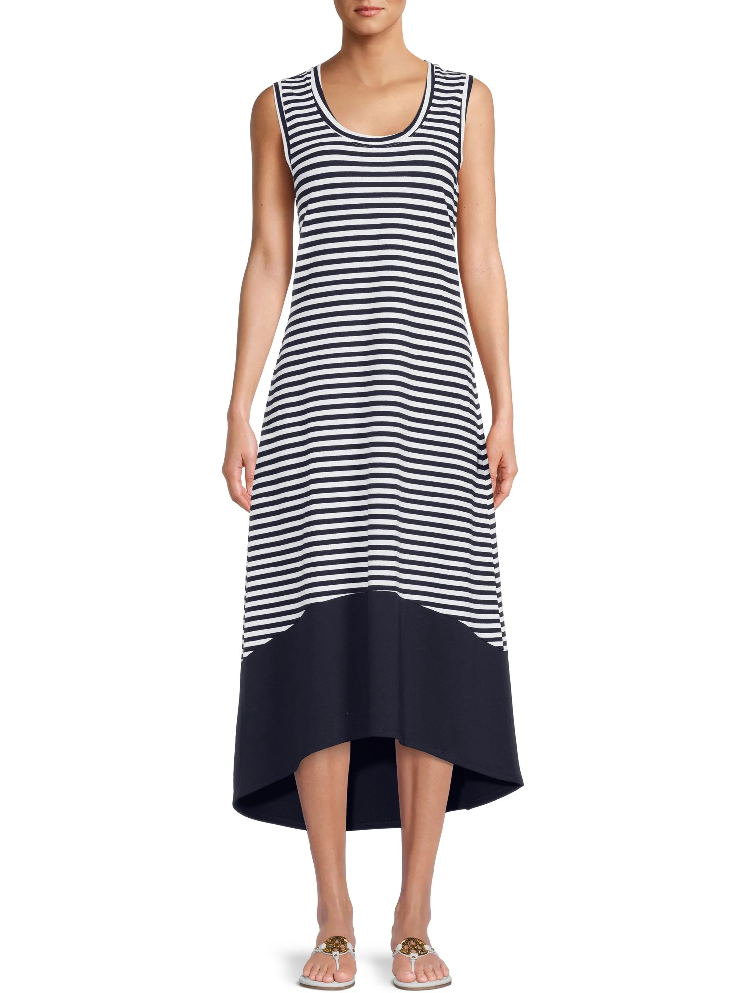 Time And Tru Women's Sleeveless High-Low Pique Knit Dress | Walmart (US)
