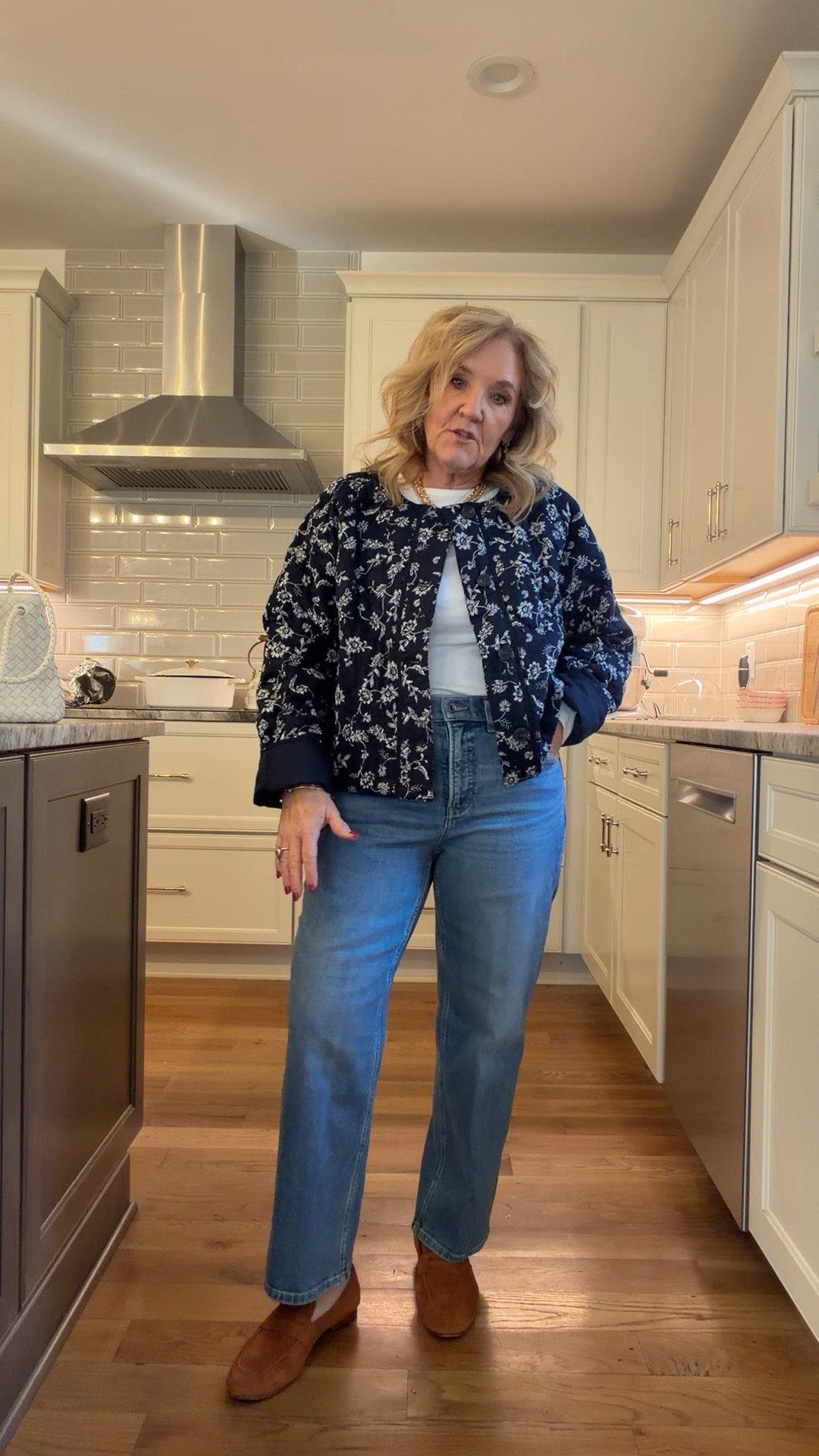 Spanx sale! These jeans are a classic straight length size medium petite
Quilted jacket size medium 
Tee medium 
Quince suede loafer 


#LTKPetite #LTKOver40 #LTKSaleAlert