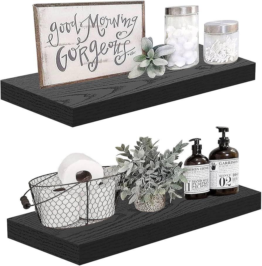 QEEIG Black Floating Shelves Wall Shelf 24 inches Long Modern Bathroom Decor Bedroom Kitchen Livi... | Amazon (US)