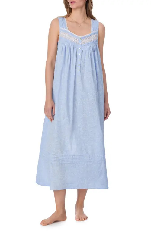 Eileen West Floral Sleeveless Cotton Lawn Ballet Nightgown in Blue/white at Nordstrom, Size Medium | Nordstrom