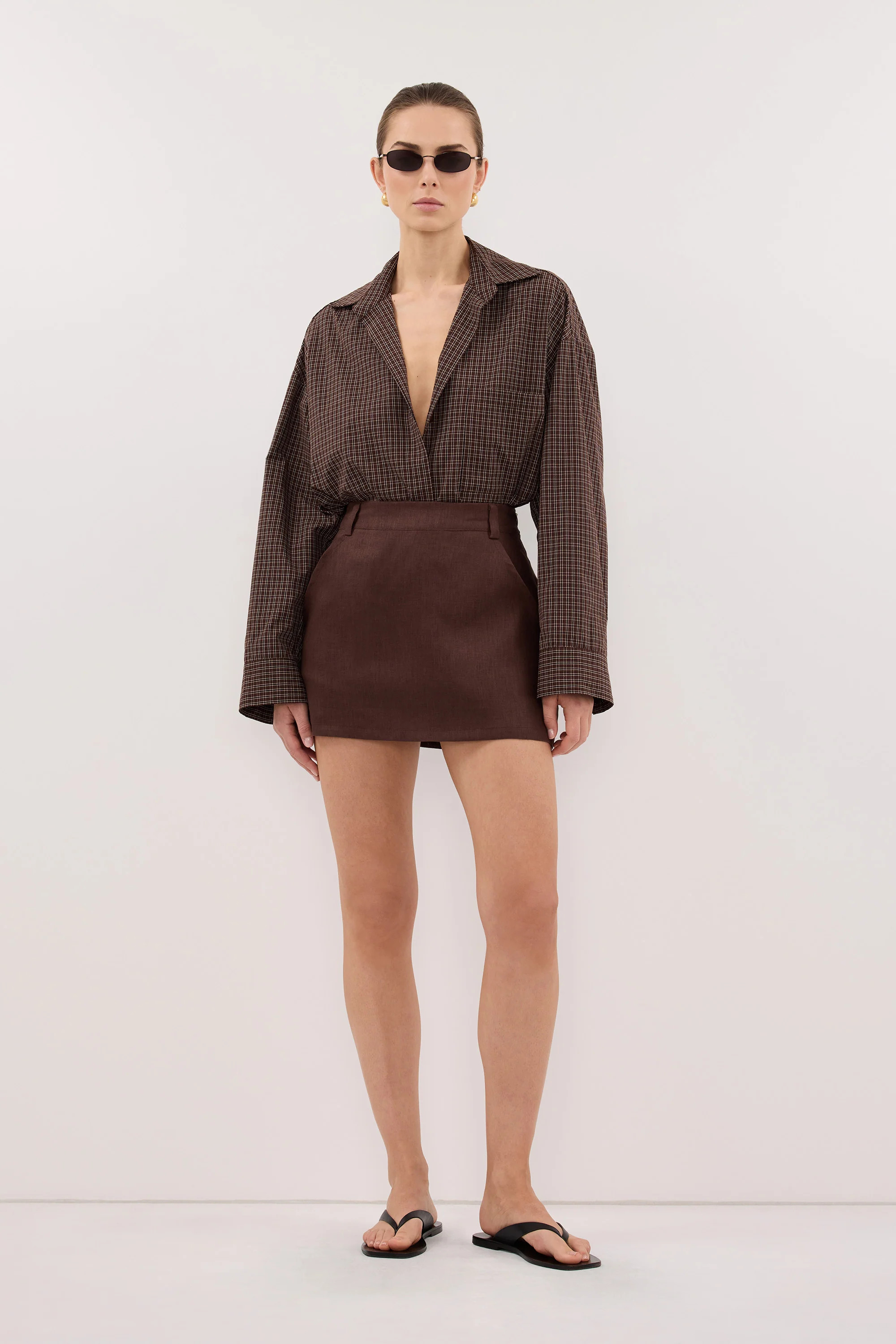 EVIE COCOA LINEN SKORT | DISSH