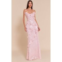 Light Pink Floral Embroidered Frill Maxi Dress | PrettyLittleThing US