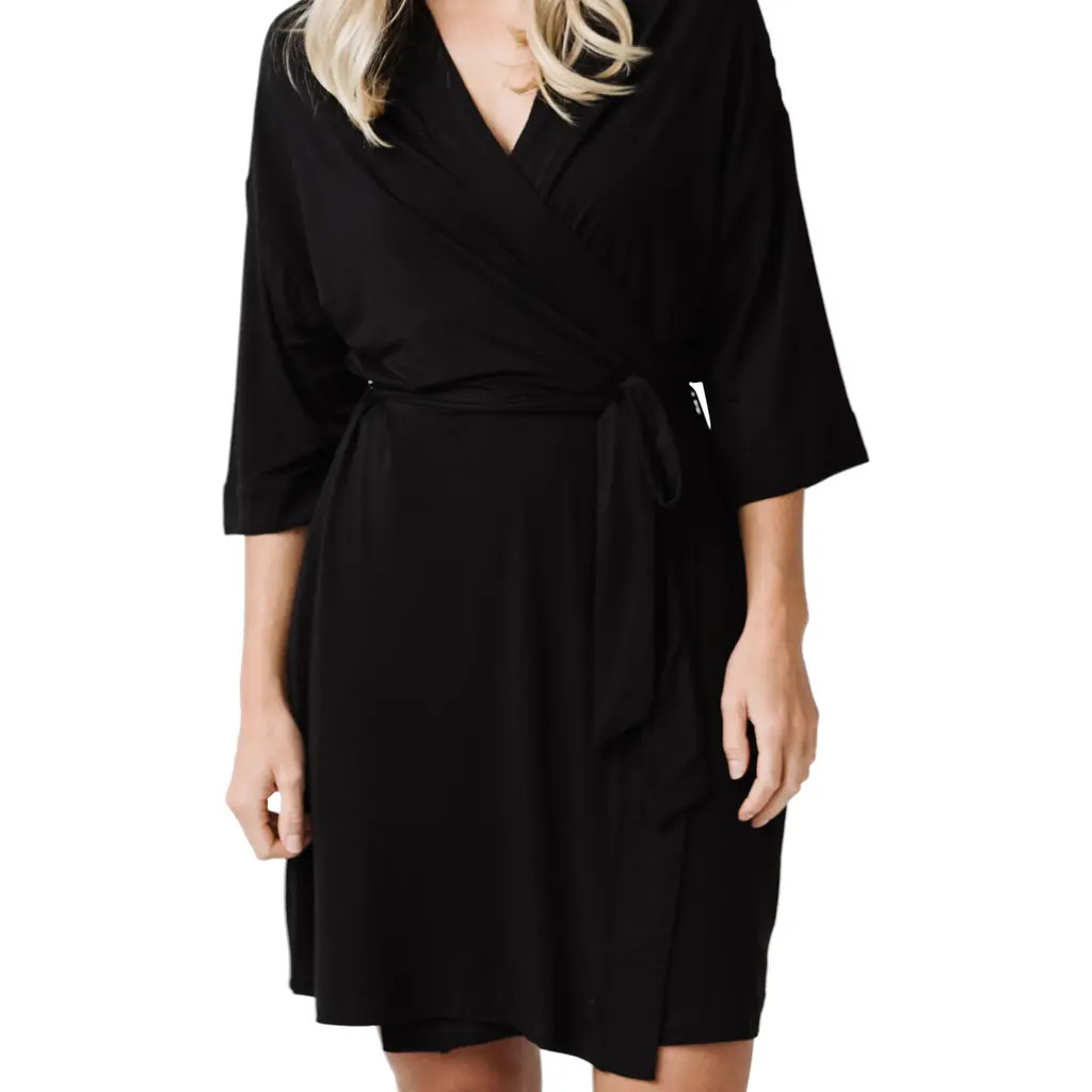 Cozy Earth Three-Quarter Sleeve Robe in Black at Nordstrom, Size Small | Nordstrom