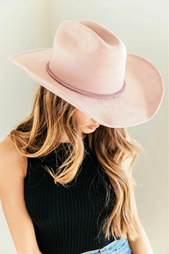 NEW!! The Kenny Faux Suede Cowboy Hat in Light Pink | Glitzy Bella