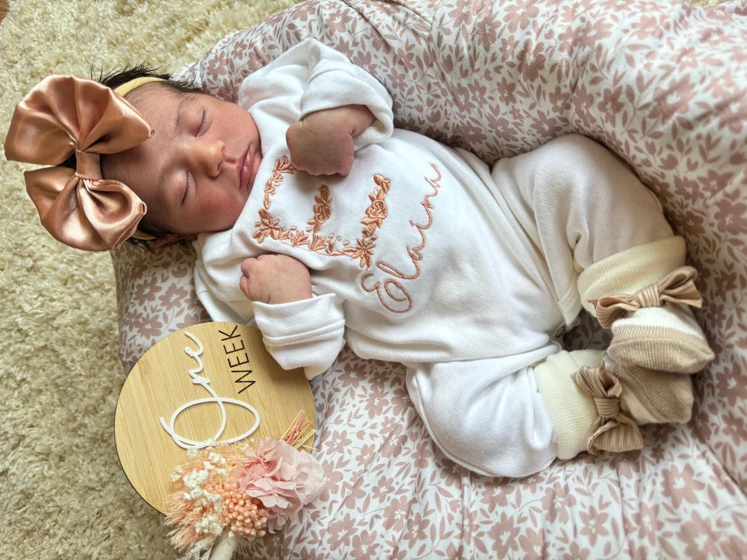 Baby Girl Coming Home Outfit Personalized Newborn Outfit Baby Hospital Outfit Embroidered Newborn... | Etsy (US)