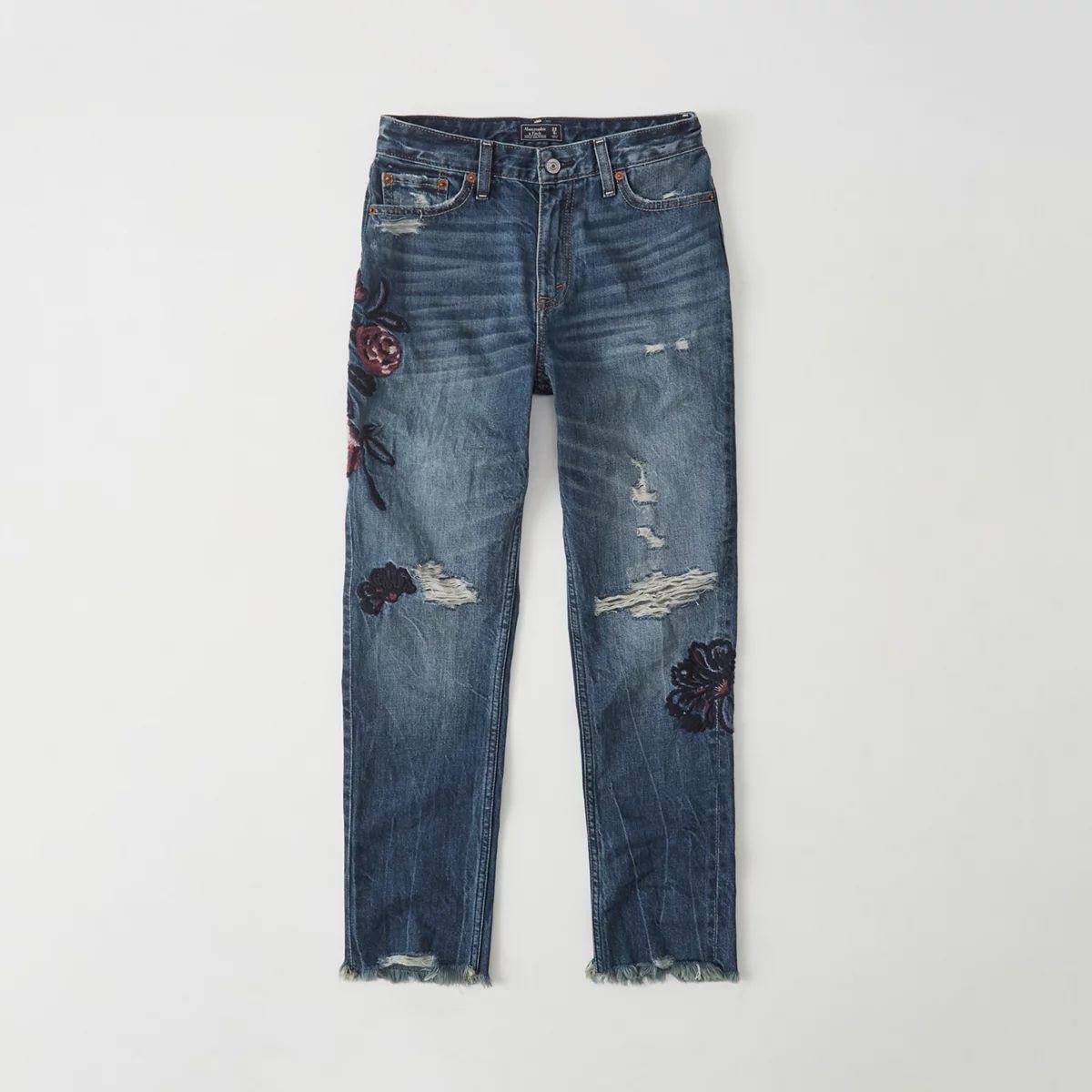 Embroidered High-Rise Girlfriend Jeans | Abercrombie & Fitch US & UK