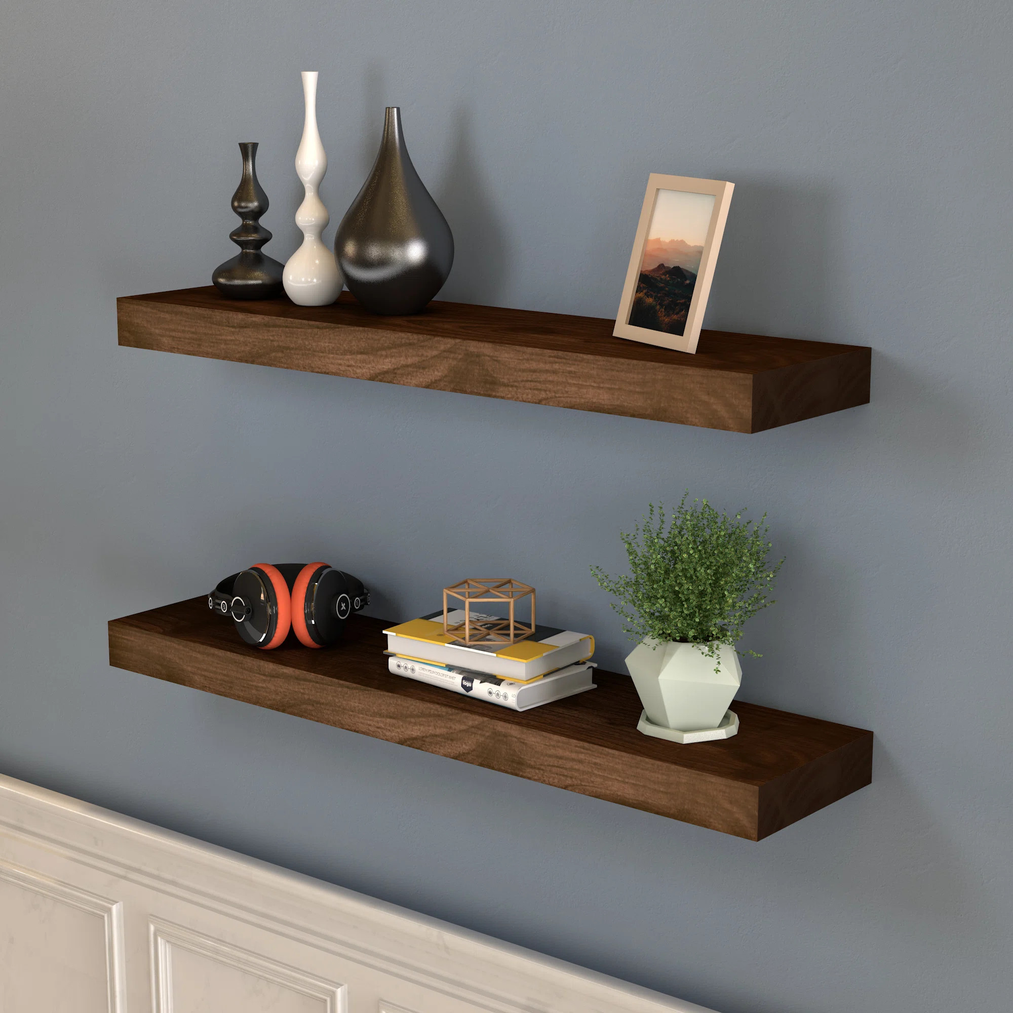 Chalissa 2 Piece Solid Wood Floating Shelf (Set of 2) | Wayfair North America