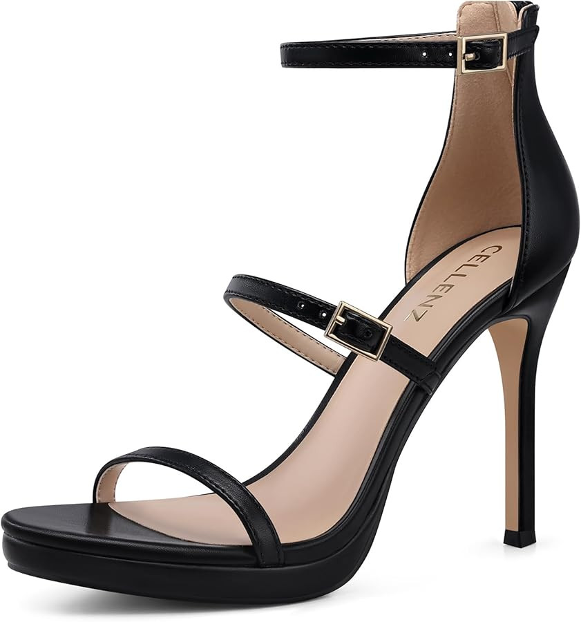 Women Strappy High Heels: 4.3 Inch Open Toe Heeled Sandals, Sexy Comfortable Platform Stilettos, ... | Amazon (US)