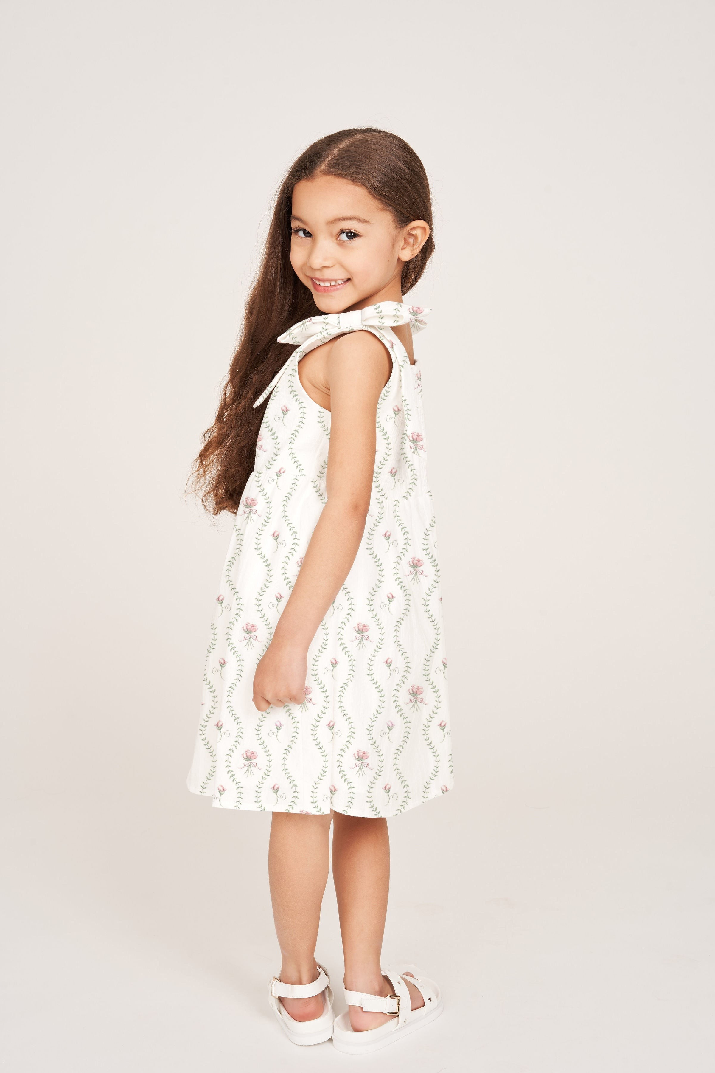 The Elizabeth Girl Dress White Floral Vine by Floraison | Support HerStory