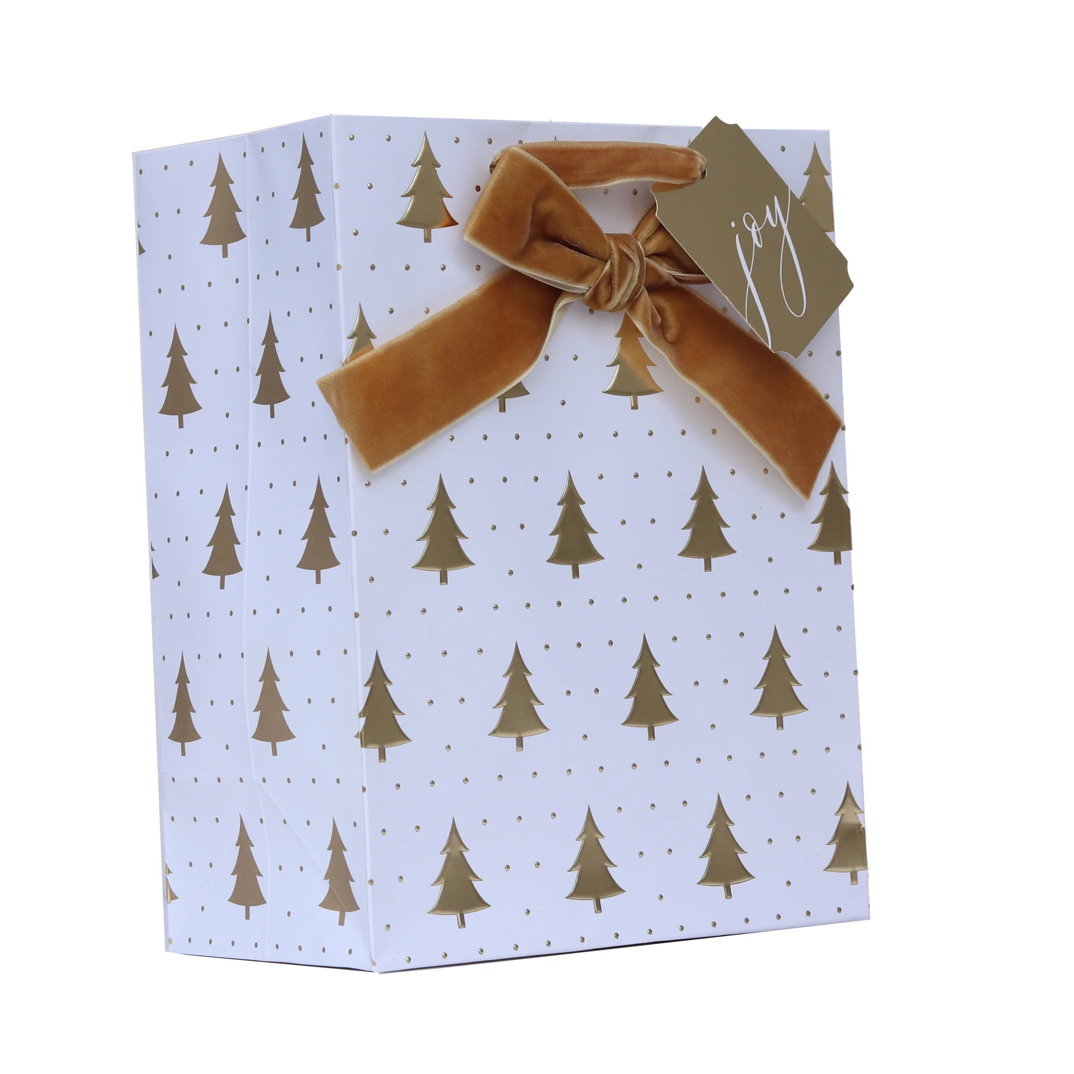 Medium White and Gold Trees Christmas Paper Gift Bag, 7.5" x 4.5" x 9.87", by My Texas House | Walmart (US)