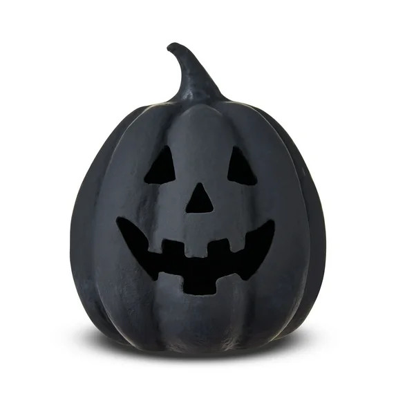Paper Mache Pumpkin Black Tabletop Decor, 8" Height, Harvest by Way To Celebrate - Walmart.com | Walmart (US)