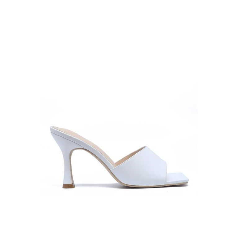 CAPE ROBBIN TOWN SQUARE ON YOUR KNEES HEEL SANDAL SQUARE TOE MULE WHITE (6, White) - Walmart.com | Walmart (US)
