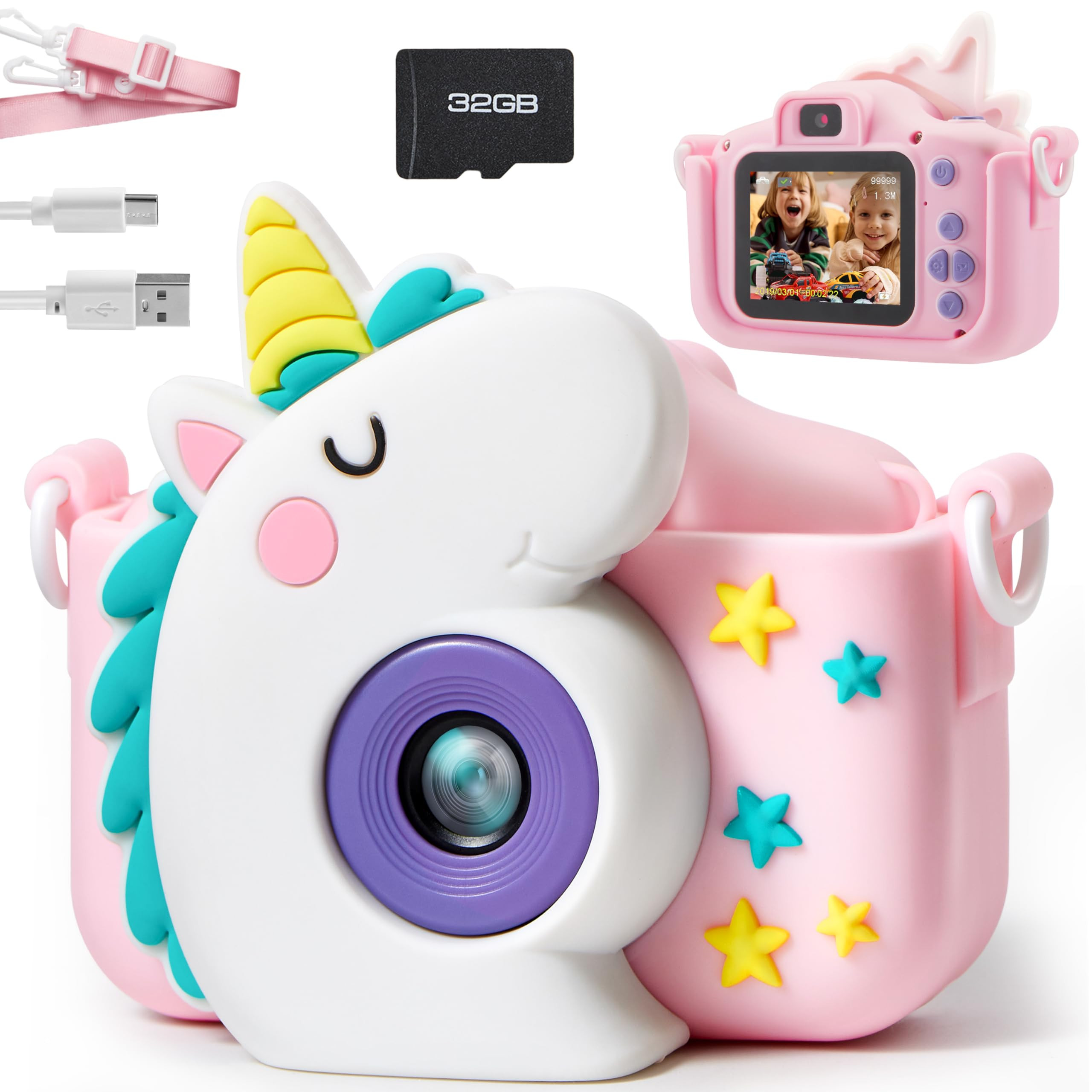SYNCFUN Kids Camera, Birthday Gifts for Girls 3 4 5 6 7 8 Year Old, Unicorn Toys Selfie Toddler T... | Amazon (US)