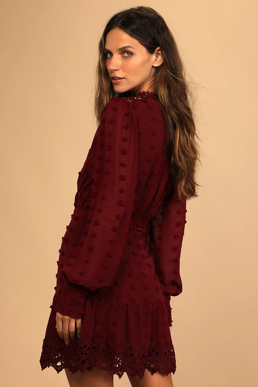 Lust or Love Wine Red Embroidered Lace Long Sleeve Dress | Lulus (US)