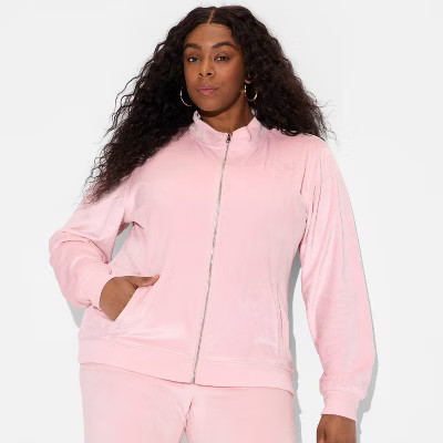 Women's Velour Graphic Zip-Up Sweatshirt - Pink 1X | Target