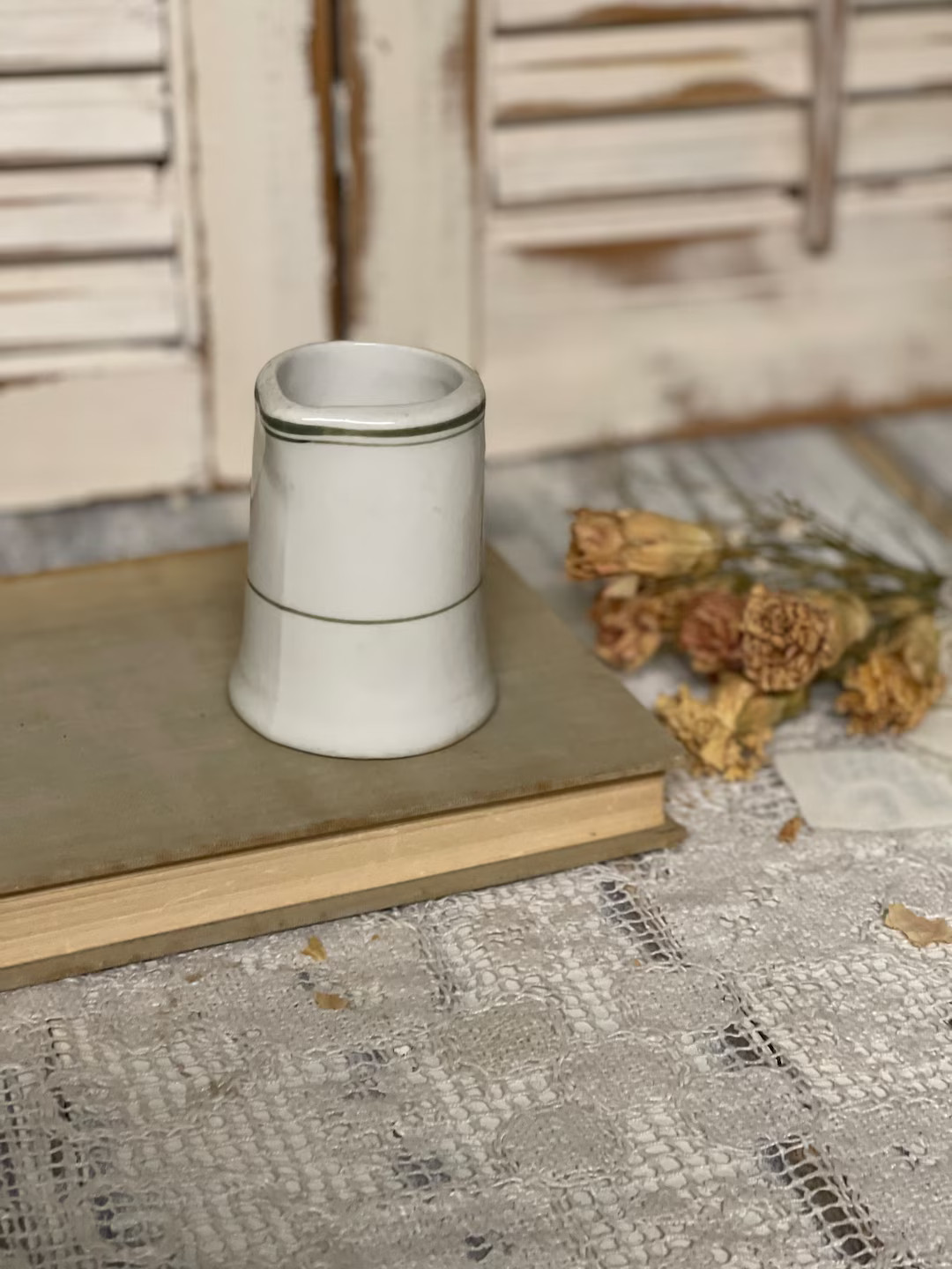 Vintage Creamer/ Small Creamer/ White/ Iron Stone/ Green Line/ Kitchen Decor/ Collectible/ Cottag... | Etsy (US)