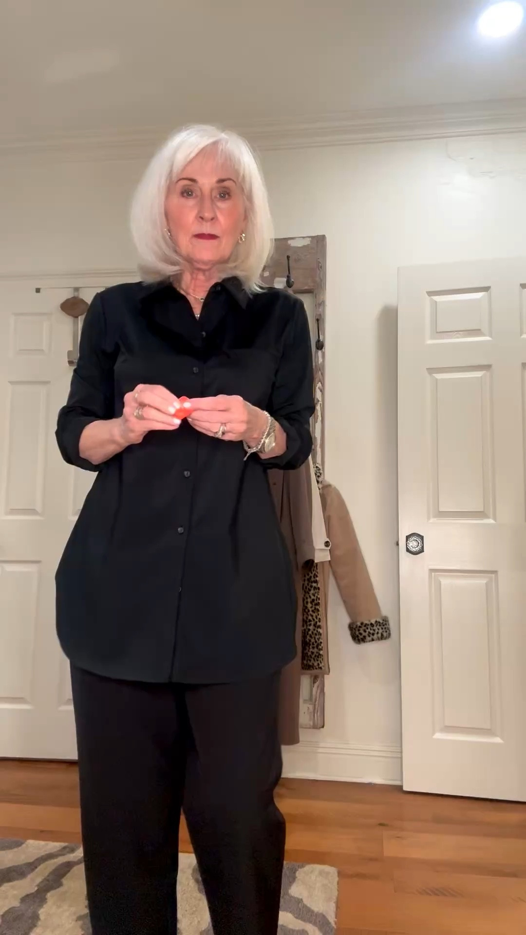 A thrown together outfit appropriate for a wake or dinner  

#LTKActive #LTKdayinmylife #LTKOver40