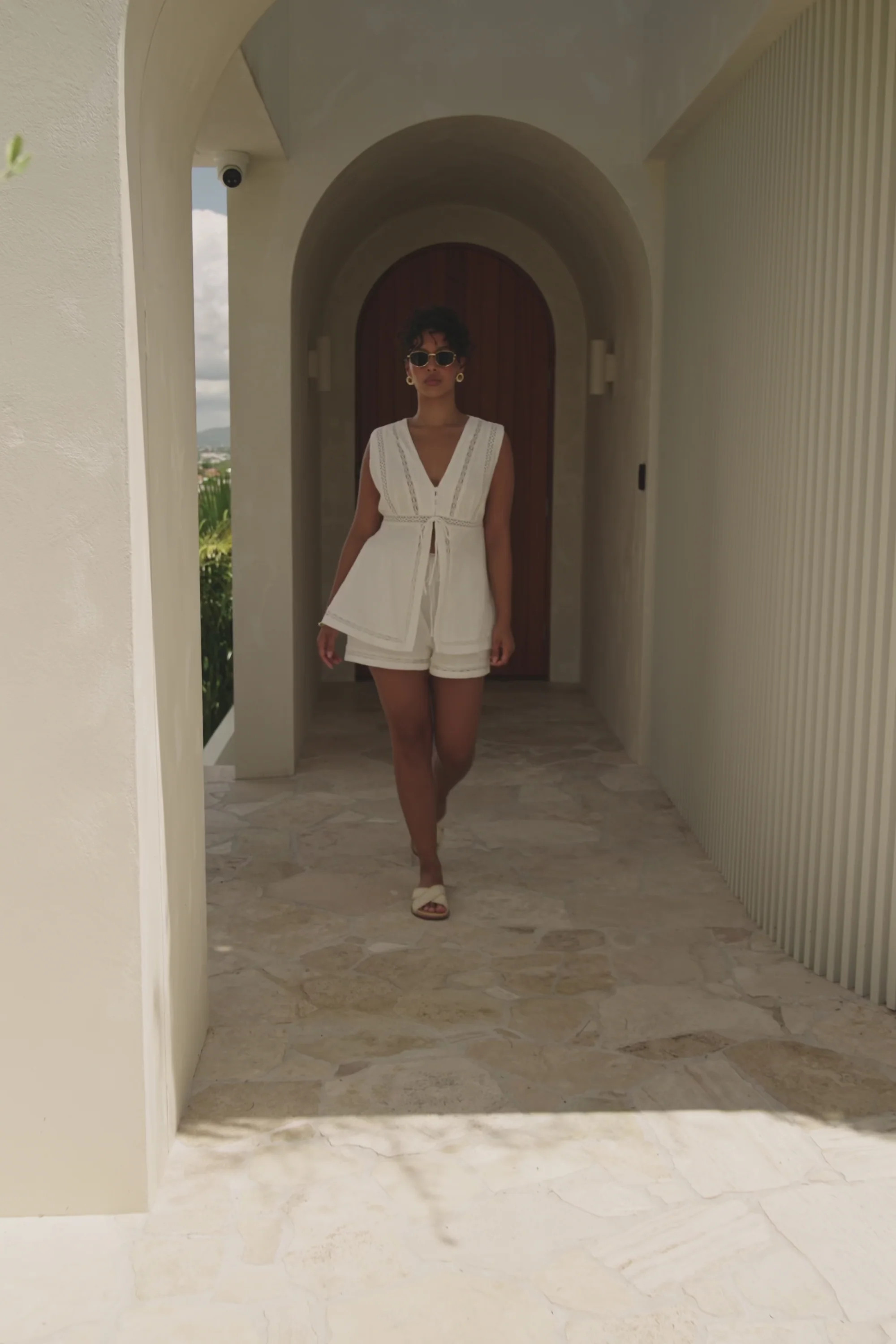 White Cotton Lace V Neck Split Cerelia Top | Sabo Skirt US