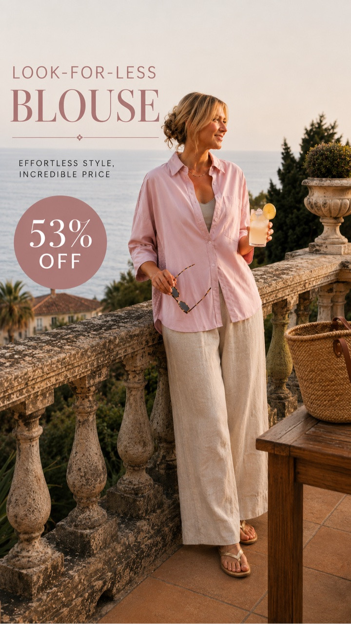 🌸Comment SHOP for links
🌸I may receive a small commission if you shop through my links (at no extra cost to you)
🌸Follow for more midsize over 50 ootd
Look-for-less alert! ✨ This airy blush button-up has that effortless, elevated vibe without the designer price tag—and it’s currently 53% off. I paired it with my favorite linen wide-leg pants and gold sandals for an easy summer outfit that feels polished but comfortable. The little side detail on the blouse makes it extra special. Perfect for vacations, dinner by the water, or simply looking put together on warm days. 🤍