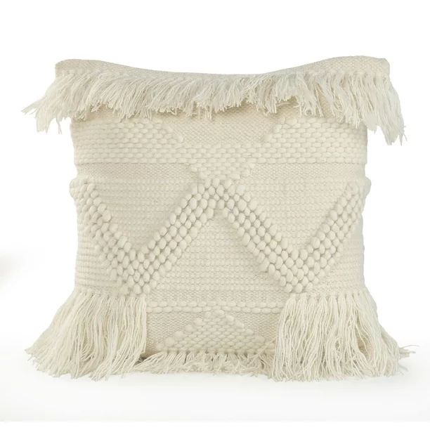 LR Home Easy Fit Textured Fringe Throw Pillow, Ivory, 20 in. Square, Count per Pack 1 | Walmart (US)