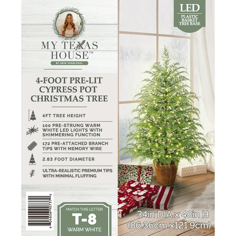 4' Pre-Lit Green Cypress Artificial Christmas Potted Tree with 100 Warm White Twinkle LED Lights,... | Walmart (US)