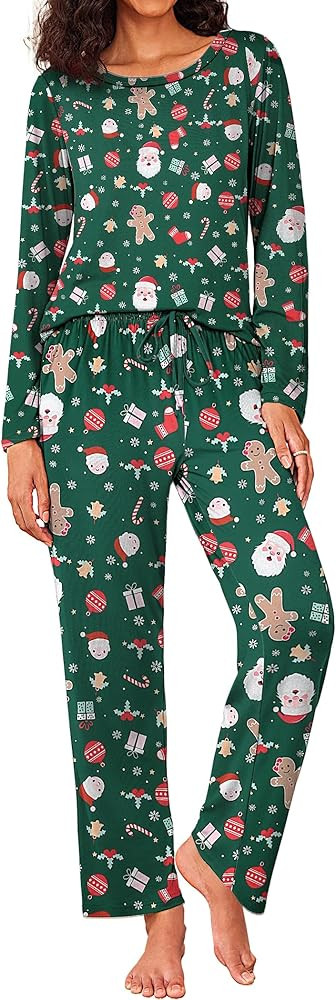 Ekouaer Womens Pajama Sets 2 Piece Pjs Sleepwear Soft Comfy Loungewear Long Sleeve Pullover Top a... | Amazon (US)
