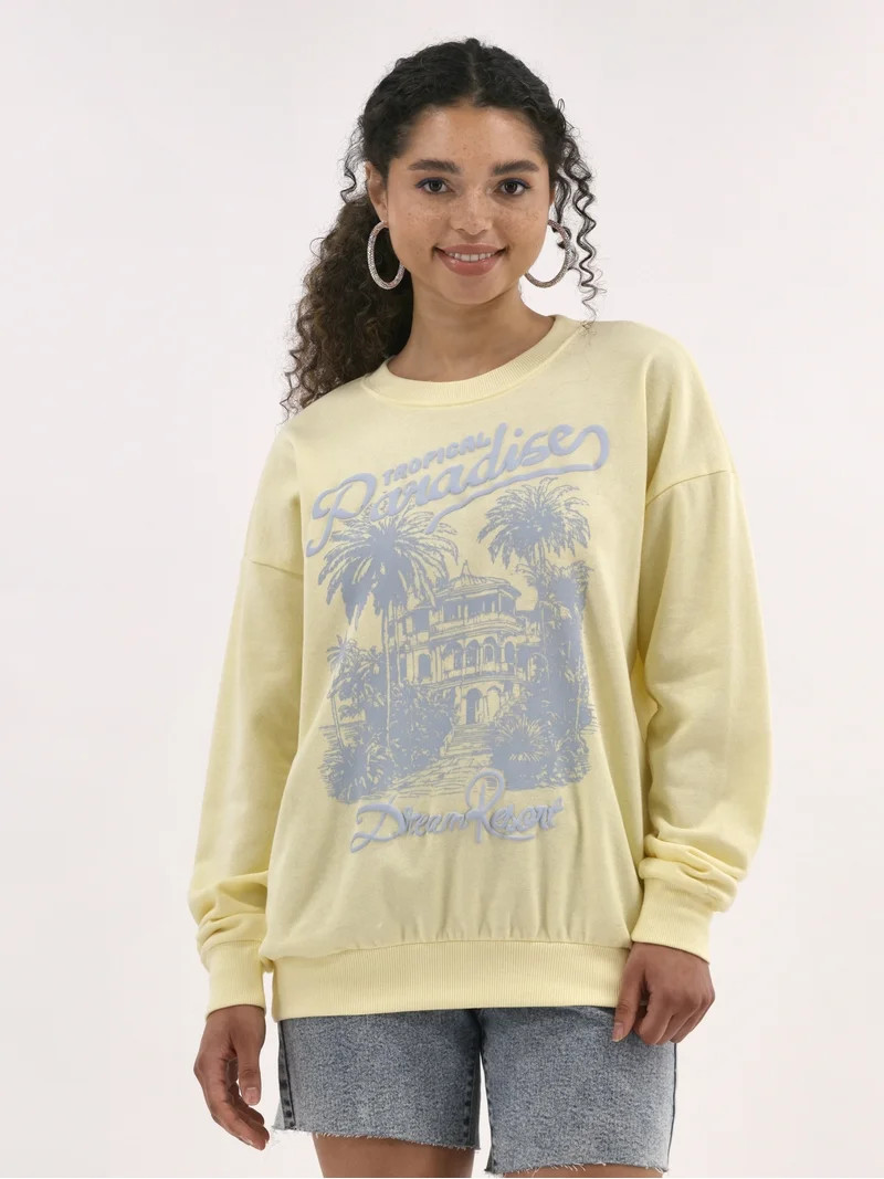 No Boundaries Oversized Graphic Crewneck Sweatshirt, Women's | Walmart (US)